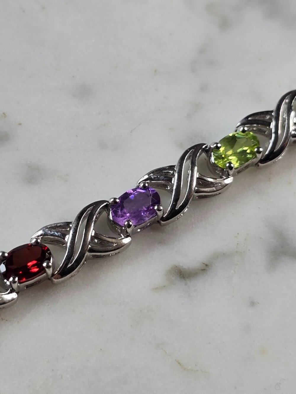 Womens Vintage Estate Sterling Silver Multi Stone Bracelet 14.5g E6643
